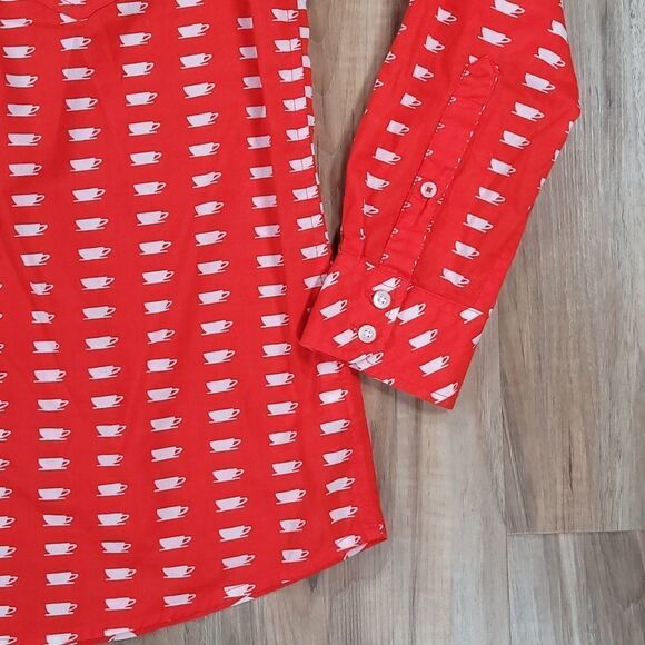 🔺️Gap Orange Teacup/Coffee Cup Boyfriend Buttoned Long Sleeve Shirt Medium - Picture 7 of 12